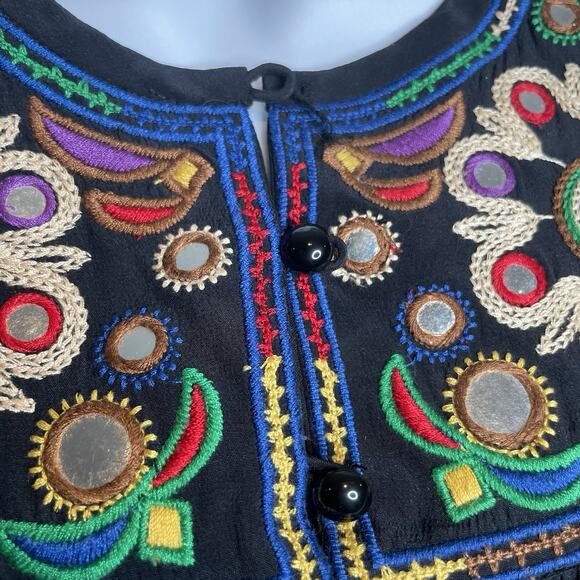 Tibi Women's Black‎ Embroidered Sleeveless Silk Dress Size 4 Aztec Boho Party - Picture 9 of 14